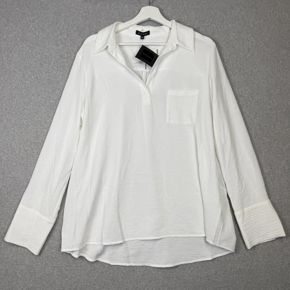 Brand New Pleione Women's Size XL White Collared Popover Long Sleeve Top Shirt